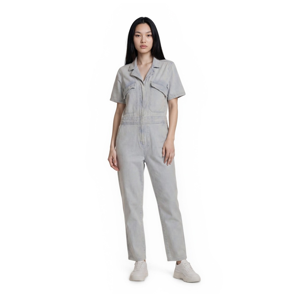 Faherty Utility Jumpsuit Women's Size Small Light Blue Organic Cotton Denim